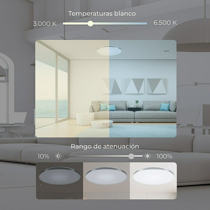 Ksix Plafón LED redondo inteligente Boreal (52,2 W, Ø x Al: 385 x 67 cm, Blanco, RGB) | BAUHAUS