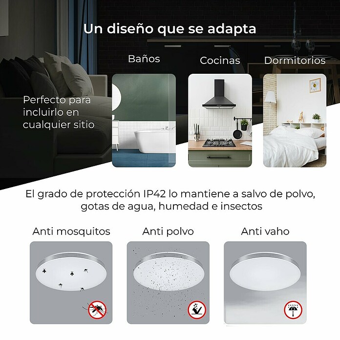 Ksix Plafón LED redondo inteligente Boreal (52,2 W, Ø x Al: 385 x 67 cm, Blanco, RGB) | BAUHAUS