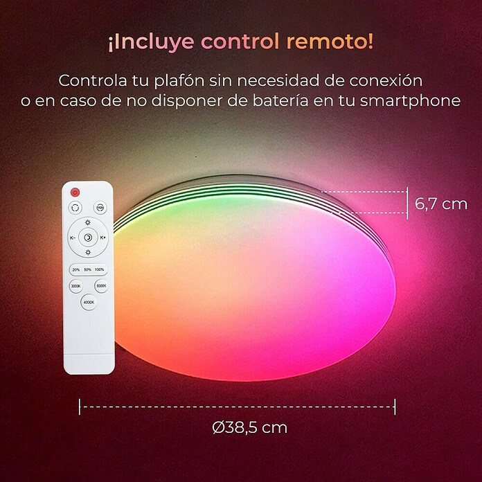 Ksix Plafón LED redondo inteligente Boreal (52,2 W, Ø x Al: 385 x 67 cm, Blanco, RGB) | BAUHAUS