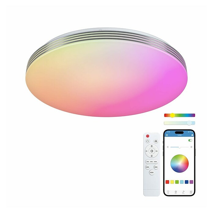Ksix Plafón LED redondo inteligente Boreal (52,2 W, Ø x Al: 385 x 67 cm, Blanco, RGB) | BAUHAUS