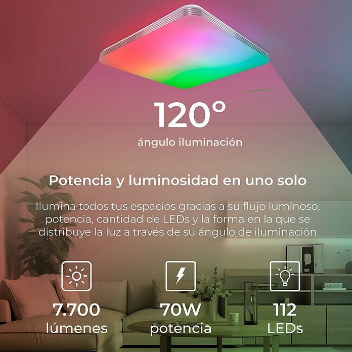 Ksix Plafón LED Smart Twilight (72 W, L x An x Al: 47,5 x 47,5 x 6,2 cm, Plata, Multicolor) | BAUHAUS