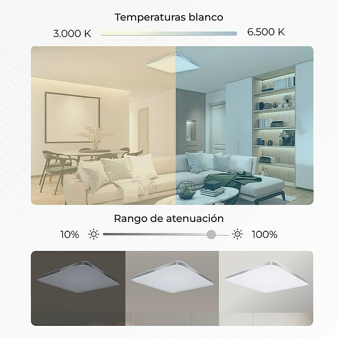 Ksix Plafón LED Smart Twilight (72 W, L x An x Al: 47,5 x 47,5 x 6,2 cm, Plata, Multicolor) | BAUHAUS