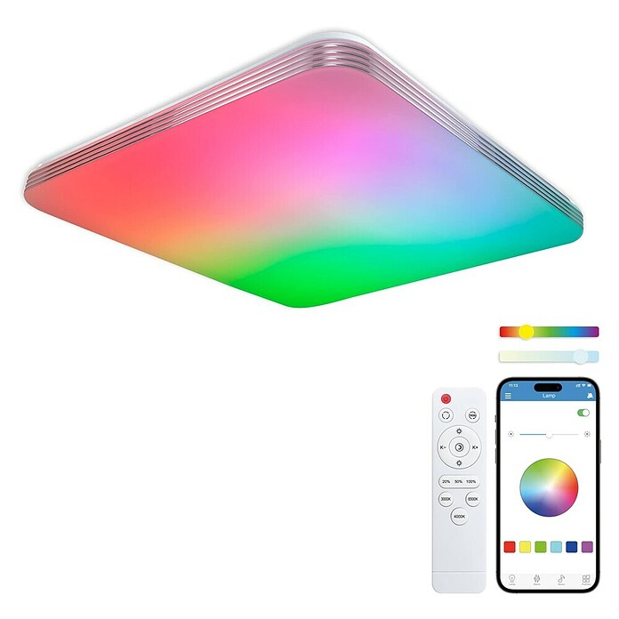 Ksix Plafón LED Smart Twilight (72 W, L x An x Al: 47,5 x 47,5 x 6,2 cm, Plata, Multicolor) | BAUHAUS