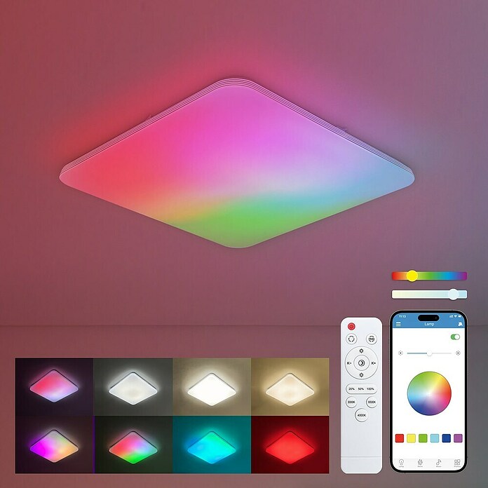 Ksix Plafón LED Smart Twilight (72 W, L x An x Al: 47,5 x 47,5 x 6,2 cm, Plata, Multicolor) | BAUHAUS