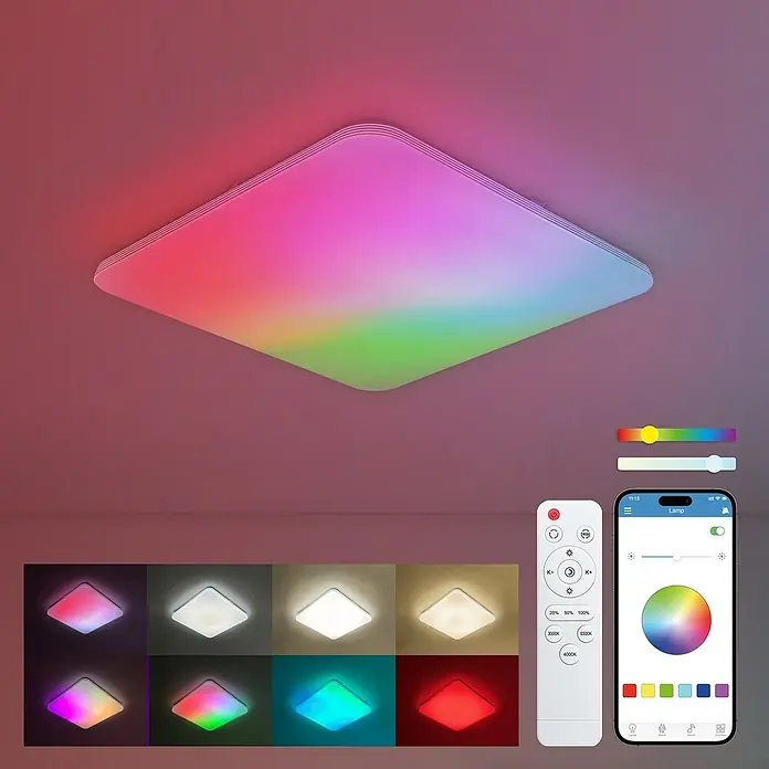 Ksix Plafón LED Smart Twilight - 72 W, L x An x Al: 47,5 x 47,5 x 6,2 cm, Plata, Multicolor - Lámpara de techo con cambio de color y control remoto, ideal para crear iluminación ambiental.