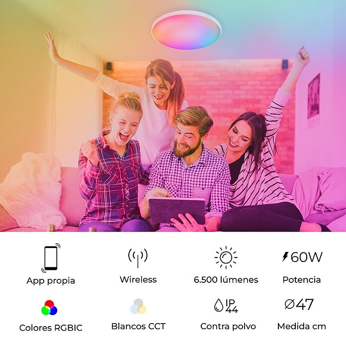 Ksix Plafón LED redondo inteligente Halo (60,9 W, Ø x Al: 47 x 6 cm, Blanco, RGB) | BAUHAUS