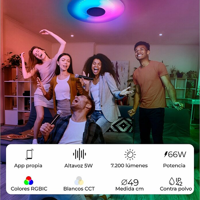 Ksix Plafón LED redondo inteligente Aura (66,4 W, Ø x Al: 49 x 7,5 cm, Plata) | BAUHAUS