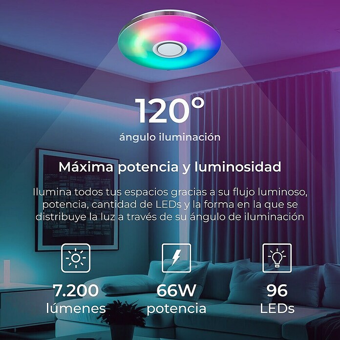 Ksix Plafón LED redondo inteligente Aura (66,4 W, Ø x Al: 49 x 7,5 cm, Plata) | BAUHAUS