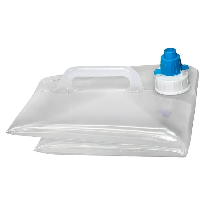 Faltkanister - 15 l - Zusammenklappbarer Wasserbehälter mit blauem Zapfhahn und Tragegriff, ideal für Outdoor-Aktivitäten.