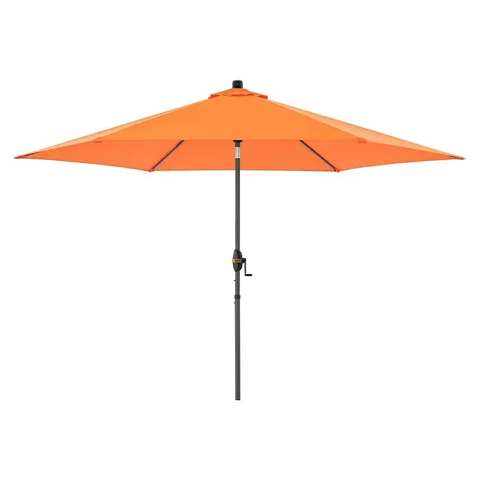 Doppler Marktschirm myZone Auto Tilt - Orange, Durchmesser Bespannung: 305 cm - Leuchtend oranger Terrassenschirm mit dunkelgrauem Mast und Kurbel für leichtes Öffnen und Schließen.