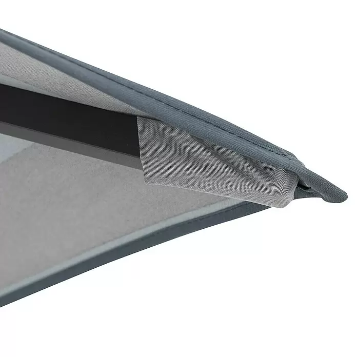 Doppler Marktschirm myZone Push Up - Blockstreifen Anthrazit, Durchmesser Bespannung: 300 cm - Graues Stoffdach mit dunklem Rahmen für Sonnenschutz.