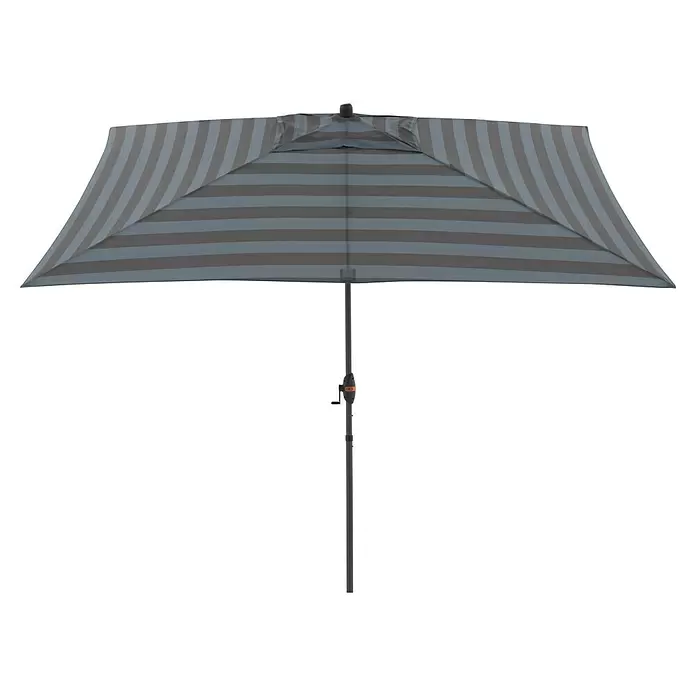Doppler Marktschirm myZone Auto Tilt - Blockstreifen Anthrazit, Bespannungsmaß (L x B): 200 x 300 cm - Rechteckiger grau-weiß gestreifter Sonnenschirm mit dunkelgrauem Mast.