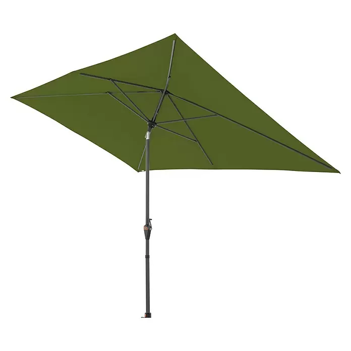 Doppler Marktschirm myZone Auto Tilt - Kiwi, Bespannungsmaß (L x B): 200 x 300 cm - Grüner rechteckiger Sonnenschirm mit dunkelgrauem Metallgestell und Stange.