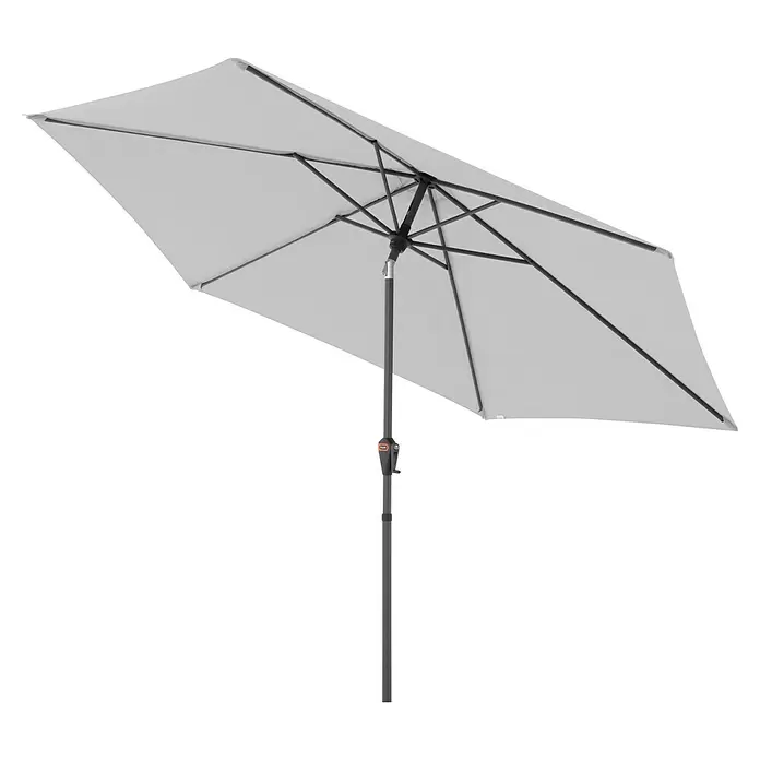 Doppler Marktschirm myZone Auto Tilt - Hellgrau, Durchmesser Bespannung: 305 cm - Grauer rechteckiger Gartenschirm mit Aluminiumstange und Kurbelmechanismus.
