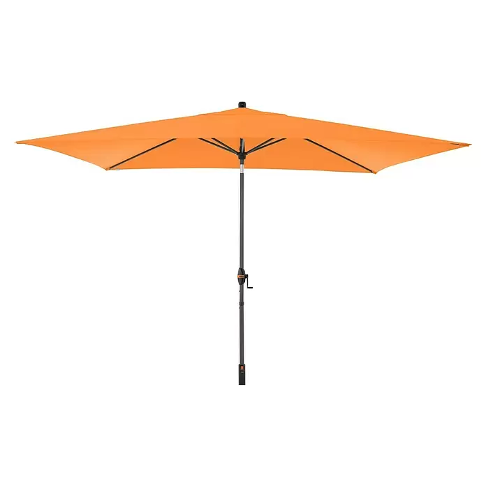 Doppler Marktschirm myZone Auto Tilt - Orange, Bespannungsmaß (L x B): 200 x 300 cm - Rechteckiger oranger Sonnenschirm mit dunkelgrauem Mast und Kurbelmechanismus.