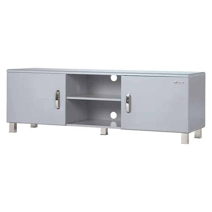Phönix Miami Lowboard - L x B x H: 43 x 160 x 52 cm, Grau - Stilvolles graues Sideboard mit Türen und offenen Fächern, ideal für Wohnzimmer. Silberne Griffe und Füße runden das Design ab.