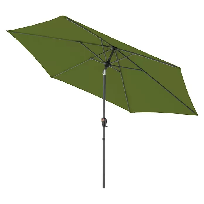 Doppler Marktschirm myZone Auto Tilt - Kiwi, Durchmesser Bespannung: 305 cm - Rechteckiger grüner Sonnenschirm mit dunkelgrauem Gestell.