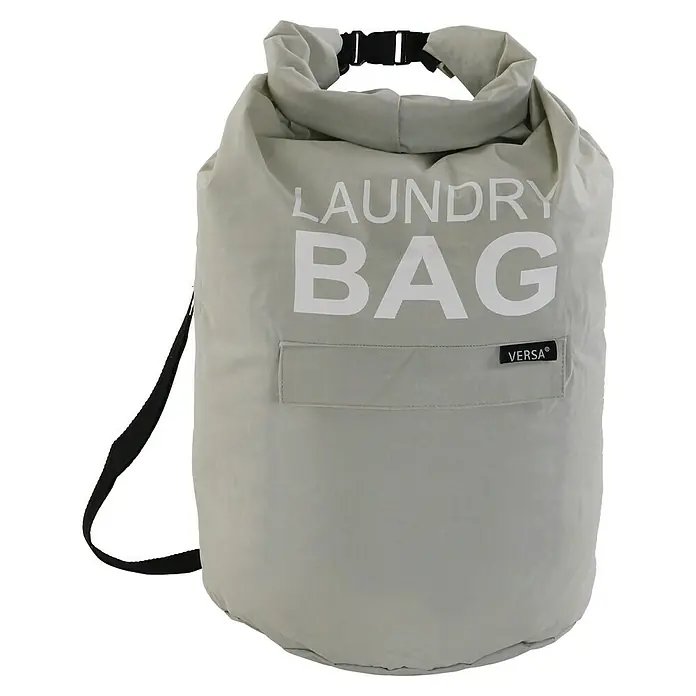 Versa Bolsa para ropa - Gris - Bolsa de lavandería gris con inscripción blanca "Laundry Bag" y logotipo "Versa", ideal para guardar la ropa sucia.