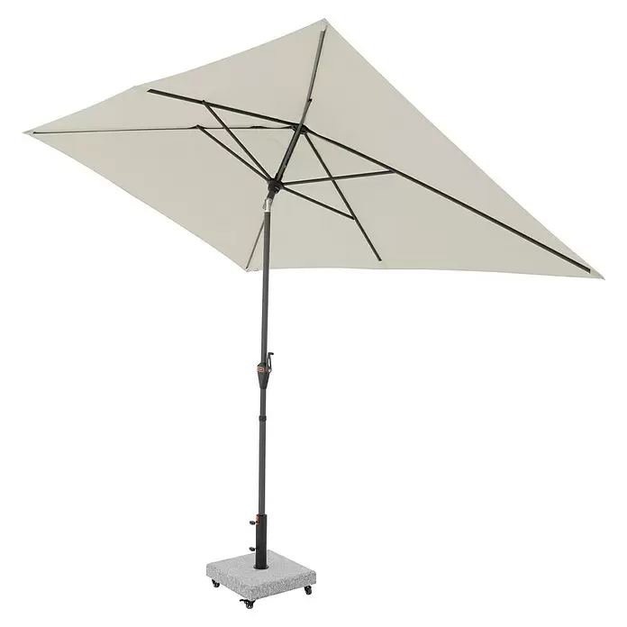 Doppler Marktschirm myZone - Natur, Bespannungsmaß (L x B): 200 x 300 cm - Heller, rechteckiger Terrassenschirm in Beige mit dunkelgrauem Gestell und Rollfuß.