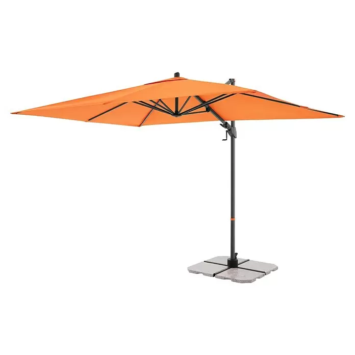 Doppler Ampelschirm myZone AX - Orange, Bespannungsmaß (L x B): 320 x 240 cm - Orangefarbener Ampelschirm mit quadratischem Schirmdach, dunklem Gestell, Kurbel und beschwertem Fuß.