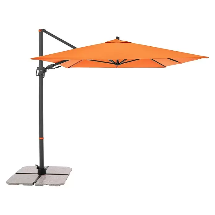 Doppler Ampelschirm myZone AX - Orange, Bespannungsmaß (L x B): 320 x 240 cm - Oranger Ampelschirm mit grauem Gestell und Kreuzfuß.