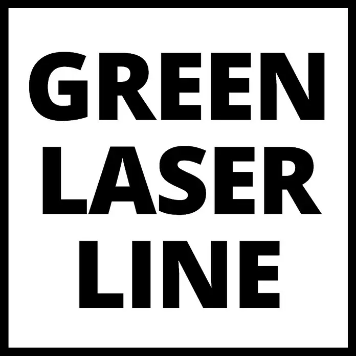 Einhell Kreuzlinienlaser TC-LL 2 G - Max. Arbeitsbereich: 0 m - 16 m - Schwarzes Schild mit dem Text "GREEN LASER LINE" in fetter, weißer Schrift, das ein starkes grünes Laserlinienprodukt hervorhebt.