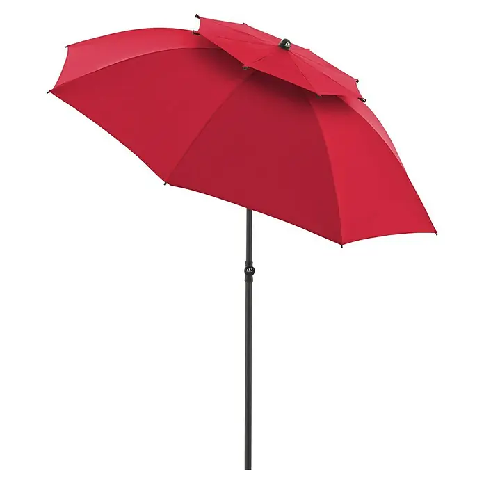 Doppler Strandschirm Windprofi Neo - Rot, Durchmesser Bespannung: 200 cm - Ein roter Doppelschirm mit einem robusten Schirmständer, ideal für sonnige Tage im Freien, bietet optimalen Schutz und Stil.