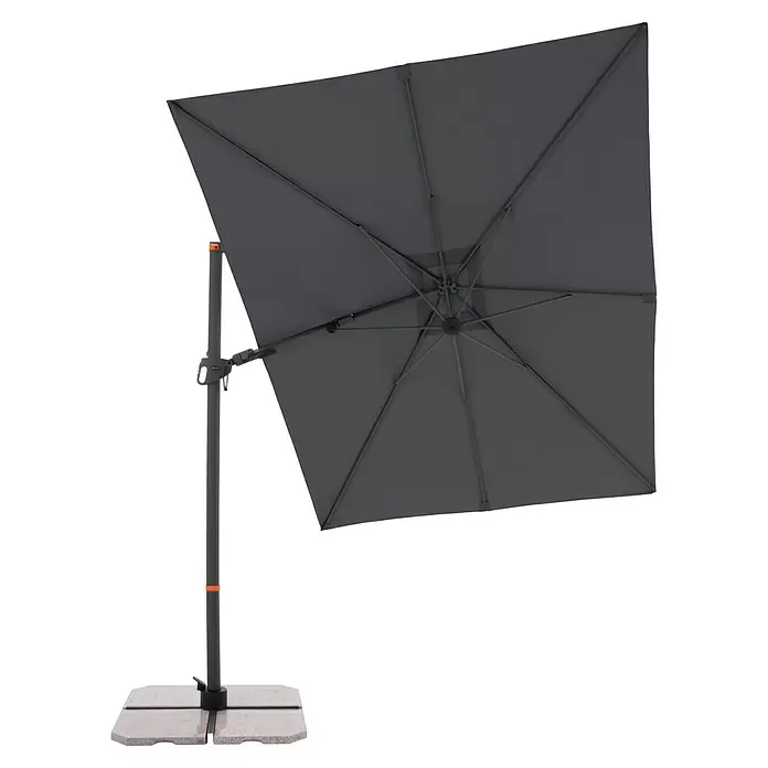 Doppler Ampelschirm myZone AX - Anthrazit, Bespannungsmaß (L x B): 320 x 240 cm - Dunkelgrauer Ampelschirm mit quadratischem Steinfuß.