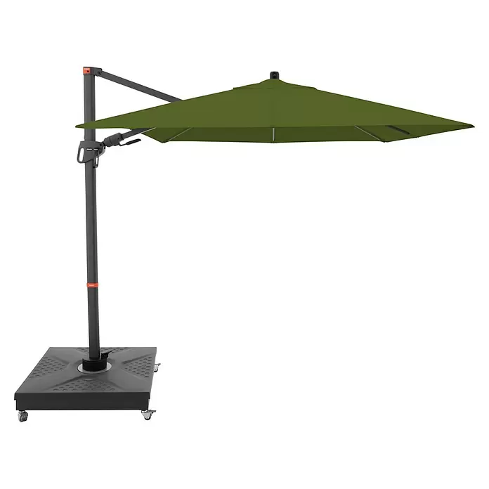 Doppler Ampelschirm myZone AX - Kiwi, Bespannungsmaß (L x B): 210 x 210 cm - Grüner Freiarmschirm mit quadratischem Dach und dunkelgrauem Rollfuß.