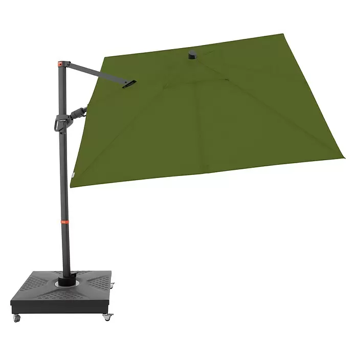 Doppler Ampelschirm myZone AX - Kiwi, Bespannungsmaß (L x B): 210 x 210 cm - Grüner quadratischer Ampelschirm mit dunkelgrauem Gestell und rollbarem Fuß.