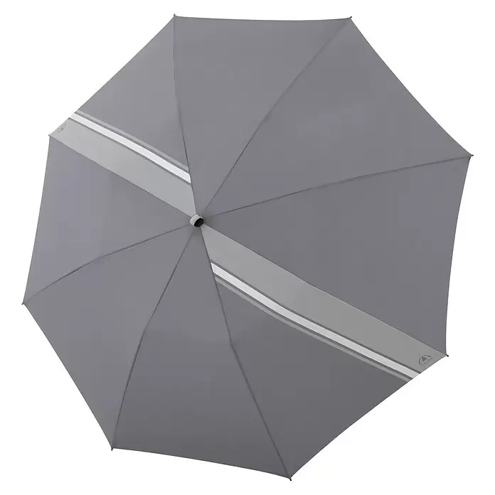 Doppler Expert Strandschirm Manual Muli - Anthrazit, Durchmesser Bespannung: 160 cm - Geöffneter grauer Regenschirm mit diagonalem hellgrauem und weißem Streifen, von oben gesehen.