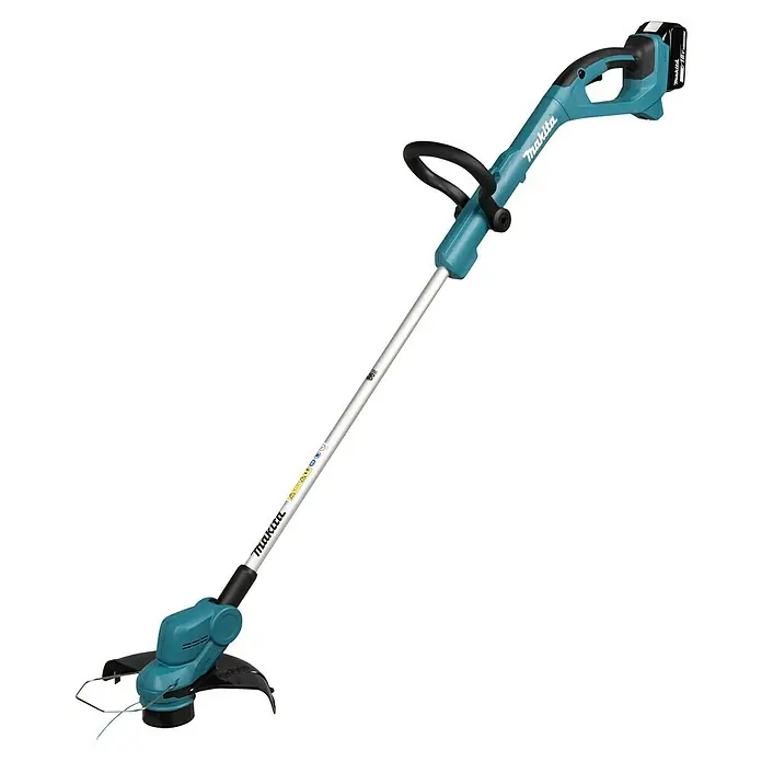 Makita LXT 18V Akku-Rasentrimmer DUR193F01 - 18 V, Li-Ionen, 1 Akku - Akku-Rasentrimmer von Makita in Türkis mit silbernem Schaft und schwarzem Griff. Perfekt für die Gartenpflege.
