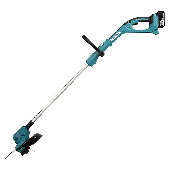 Makita LXT 18V Akku-Rasentrimmer DUR193F01 - 18 V, Li-Ionen, 1 Akku - Das Bild zeigt eine Makita Akku-Heckenschere, ein Werkzeug für den Garteneinsatz mit einem Akku und einem ergonomischen Griff.