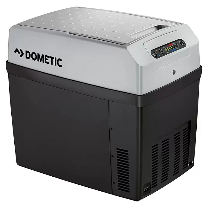 Dometic Elektrokühlbox TropiCool TCX 21 - L x B x H: 45 x 30,3 x 42 cm, 21 l - Dometic tragbare Kühl-/Warmhaltebox in Schwarz und Silber mit Bedienfeld für Heiß/Kalt- und Temperatureinstellungen sowie Seitenlüftungsschlitzen.