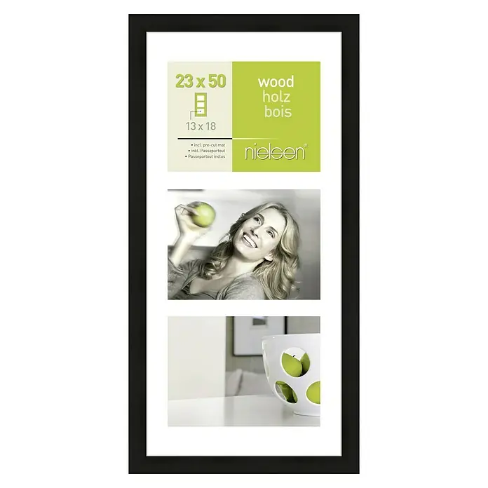 Nielsen Collagerahmen Apollo - Anzahl Fotoplatzhalter: 3 Stk., Schwarz, Glas - Mehrteiliger Nielsen-Holzbilderrahmen für Fotos in verschiedenen Größen, ideal für eine individuelle Wandgestaltung.