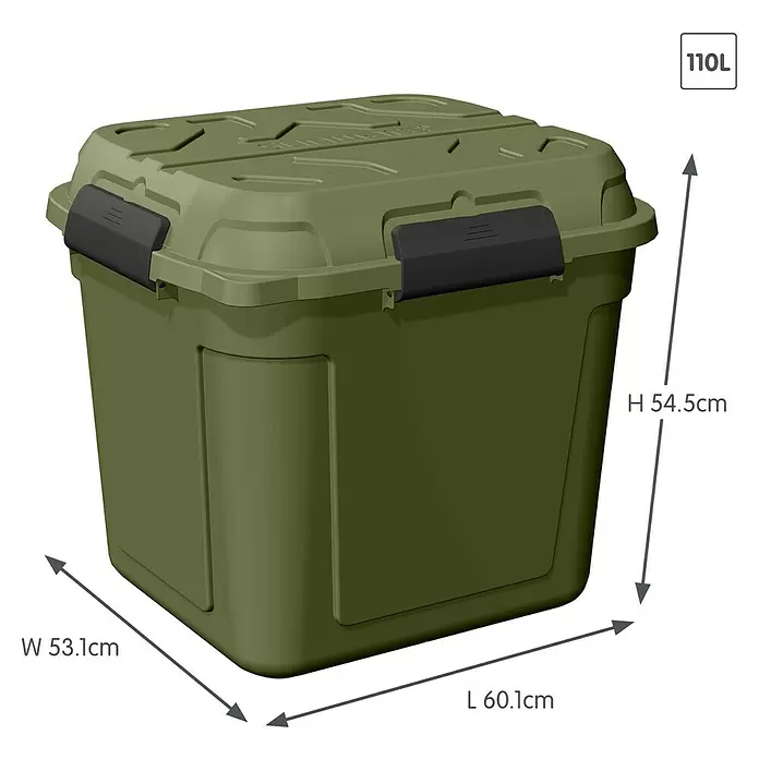 Sunware Aufbewahrungsbox Q-Line wasserdicht - L x B x H: 60,1 x 53,1 x 54,5 cm, Kunststoff, Grün - Dunkelgrüne Kunststoff-Aufbewahrungsbox mit stabilem Deckel und schwarzen Verschlüssen.