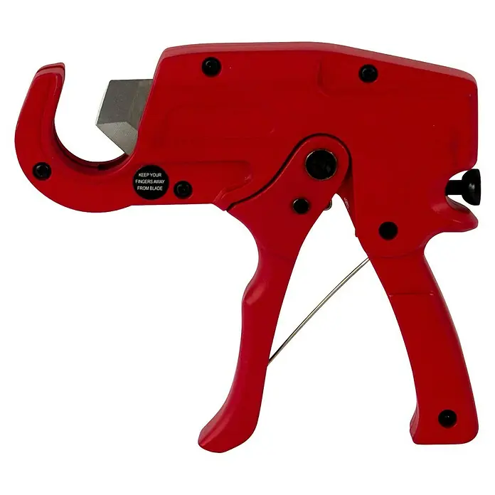 Solarfloor Rohrabschneider - Passend für Rohrdurchmesser von 14 - 32 mm - Ein roter Rohrabschneider mit einer scharfen Klinge zum präzisen Schneiden von Rohren. Das Werkzeug hat einen ergonomischen Griff für komfortable Bedienung.