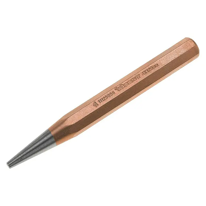 Wisent Durchtreiber - Durchmesser Treibdorne: 4 mm, Chrom-Vanadium-Stahl - Das Bild zeigt einen WISENT Splintentreiber 4x12000, ein Werkzeug zum Austreiben von Stiften und Bolzen, in Nahaufnahme auf schwarzem Hintergrund.