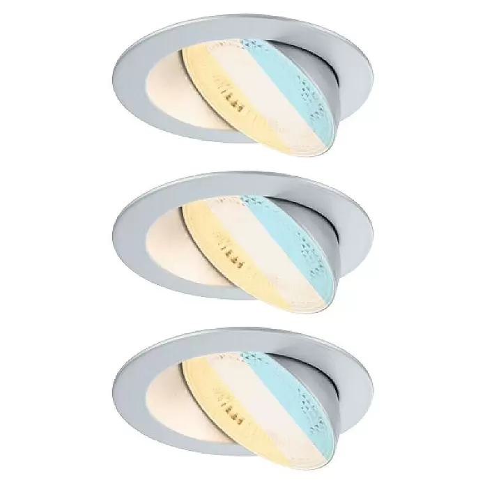 Paulmann Foco LED empotrable Aumus - Blanco cálido, Diámetro: 10,5 cm, Cromo, 3 ud. - Foco empotrable blanco orientable con luz dual blanco cálido y azul.