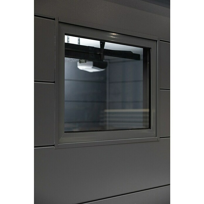 Telluria Garage Classico 3663G inkl. Elektro-Set und Innenwandverkleidung (Außenmaß inkl. Dachüberstand (B x T): 388 x 658 cm, Weiß/Anthrazit, Stahl, Elektro-Set) | BAUHAUS