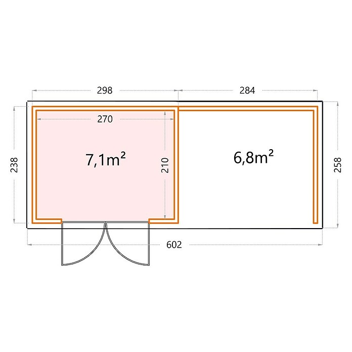 Telluria Caseta metálica Classico 3024 con salón a la derecha (Medidas ext. (An x Pr): 602 x 258 cm, Acero, Blanco/Antracita, Sin set) | BAUHAUS