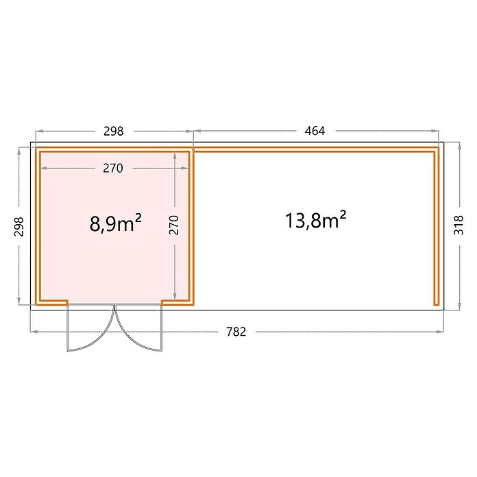 Telluria Caseta metálica Classico 3030 con salón XL a la derecha (Medidas ext. (An x Pr): 782 x 318 cm, Acero, Blanco/Antracita, Sin set) | BAUHAUS