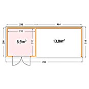 Telluria Caseta metálica Classico 3030 con salón XL a la derecha (Medidas ext. (An x Pr): 782 x 318 cm, Acero, Blanco/Antracita, Sin set) | BAUHAUS