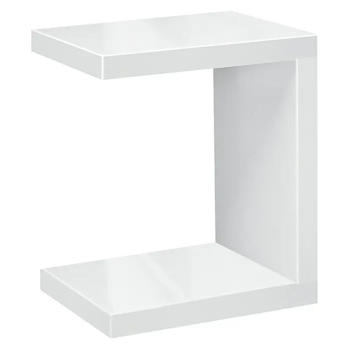 Phönix Solina Beistelltisch - L x B x H: 40 x 50 x 58,4 cm, Weiß - Aufnahme eines modernen weißen C-förmigen Beistelltisches mit einer glänzenden Oberfläche, ideal für Wohnzimmer oder Schlafzimmer.