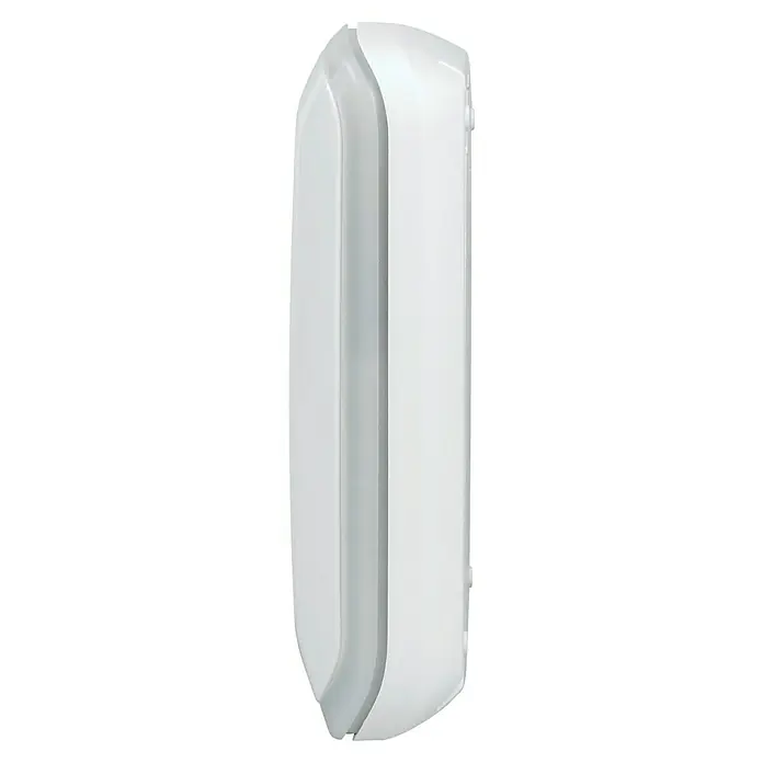 Homematic IP Bewegungsmelder Kombisignalgeber - Weiß, L x B x H: 18,4 x 18,7 x 9,7 cm - Nahaufnahme einer weißen, länglichen Wandleuchte mit einem eleganten, modernen Design, ideal für Innenräume.