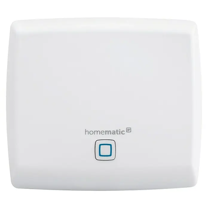 Homematic IP Starter-Set Mini Zutritt mit IP Access Point und Homematic IP Türschlossantrieb - Weiß - Nahaufnahme eines Homematic IP Smart Home Geräts in Weiß, das ein modernes und minimalistisches Design aufweist.