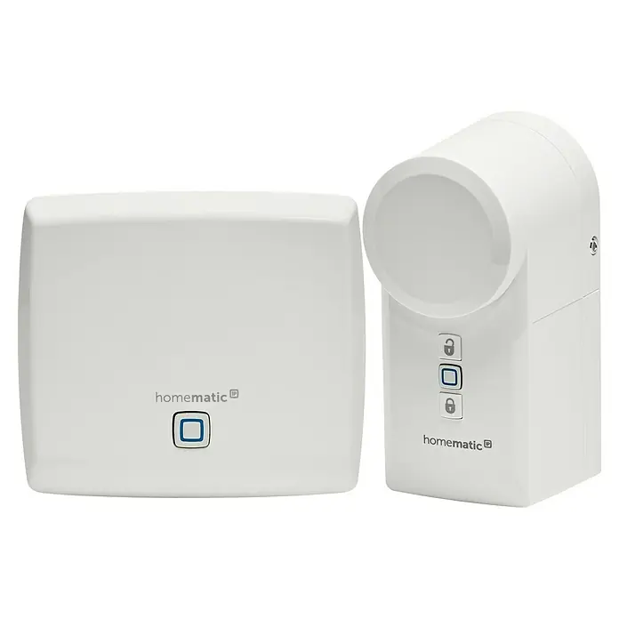 Homematic IP Starter-Set Mini Zutritt mit IP Access Point und Homematic IP Türschlossantrieb - Weiß - Abbildung eines HomeMatic IP Alarmsystems. Eine zuverlässige Lösung für die Sicherheit Ihres Zuhauses mit modernster Technologie.