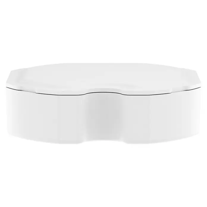 Homematic IP Controller Universal Motorschloss - Passend für: Intelligentes Türmanagement, Grau, B x L: 12,2 x 9,3 cm - Nahaufnahme einer runden, weißen Verpackung für Feuchttücher mit einer Aussparung in der Mitte des Deckels.