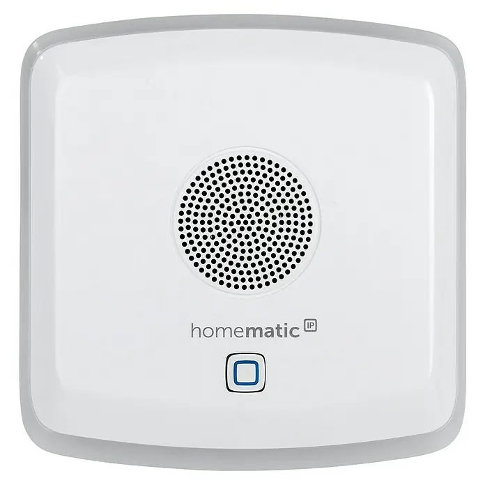 Homematic IP Bewegungsmelder Kombisignalgeber - Weiß, L x B x H: 18,4 x 18,7 x 9,7 cm - Homematic IP Rauchmelder mit zentraler Lautsprecheröffnung und Logo. Er bietet zuverlässigen Schutz und intelligente Funktionen.