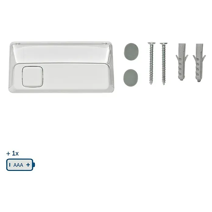 Homematic IP Klingeltaster - Weiß, 9,3 x 12,2 x 3,6 cm, Kunststoff - Badezimmerzubehör-Set: Seifenspender, Schrauben, Dübel und Abdeckungen. Benötigt 3x AAA Batterien für den Betrieb (nicht enthalten).
